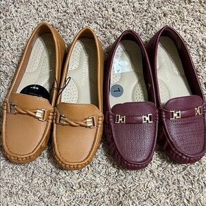 Alexis Bendel Women's Camel Brown and Burgundy Comfort Loafers 7 Wide